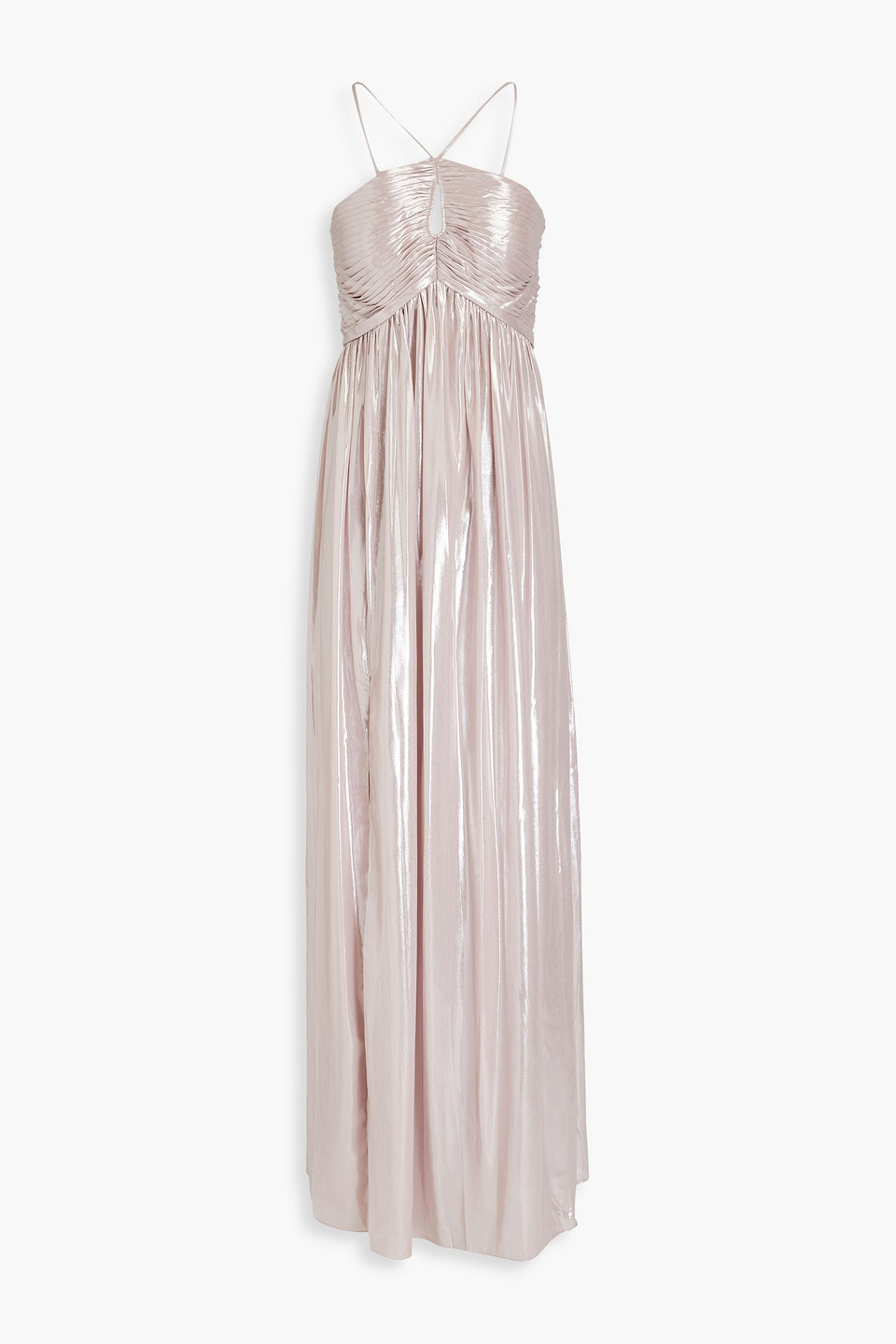 Zac Posen Pintucked Lamé Gown In Taupe