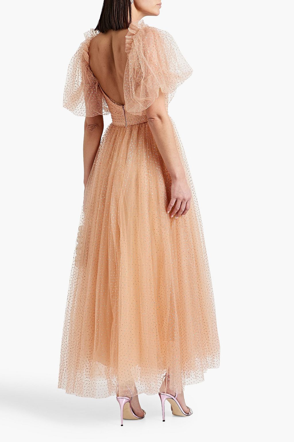 MONIQUE LHUILLIER Glittered tulle midi dress