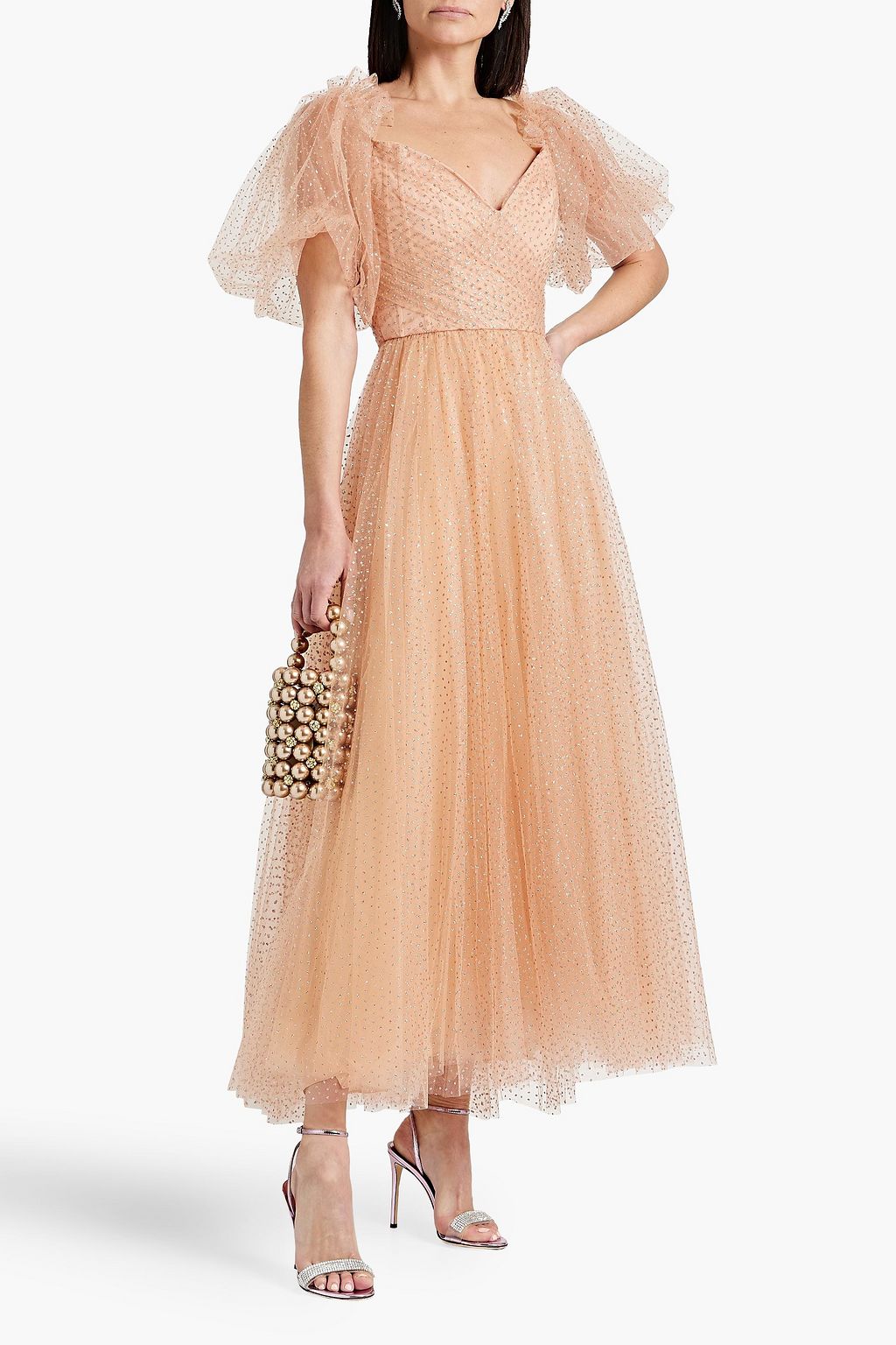 MONIQUE LHUILLIER Glittered tulle midi dress