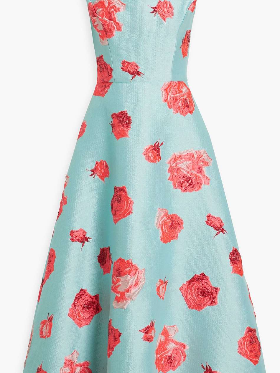 metallic brocade midi dress