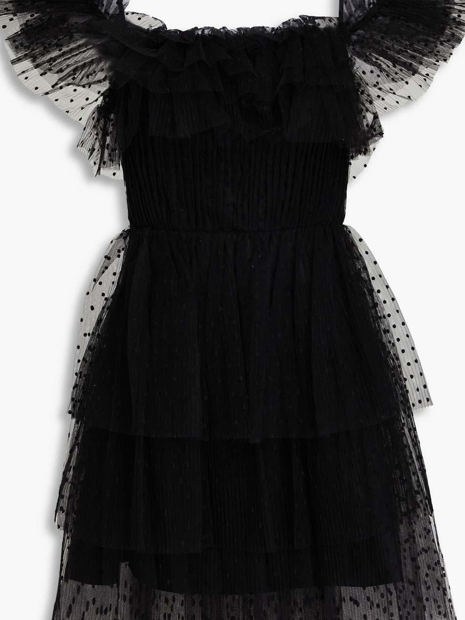 cold-shoulder tiered point d'esprit mini dress