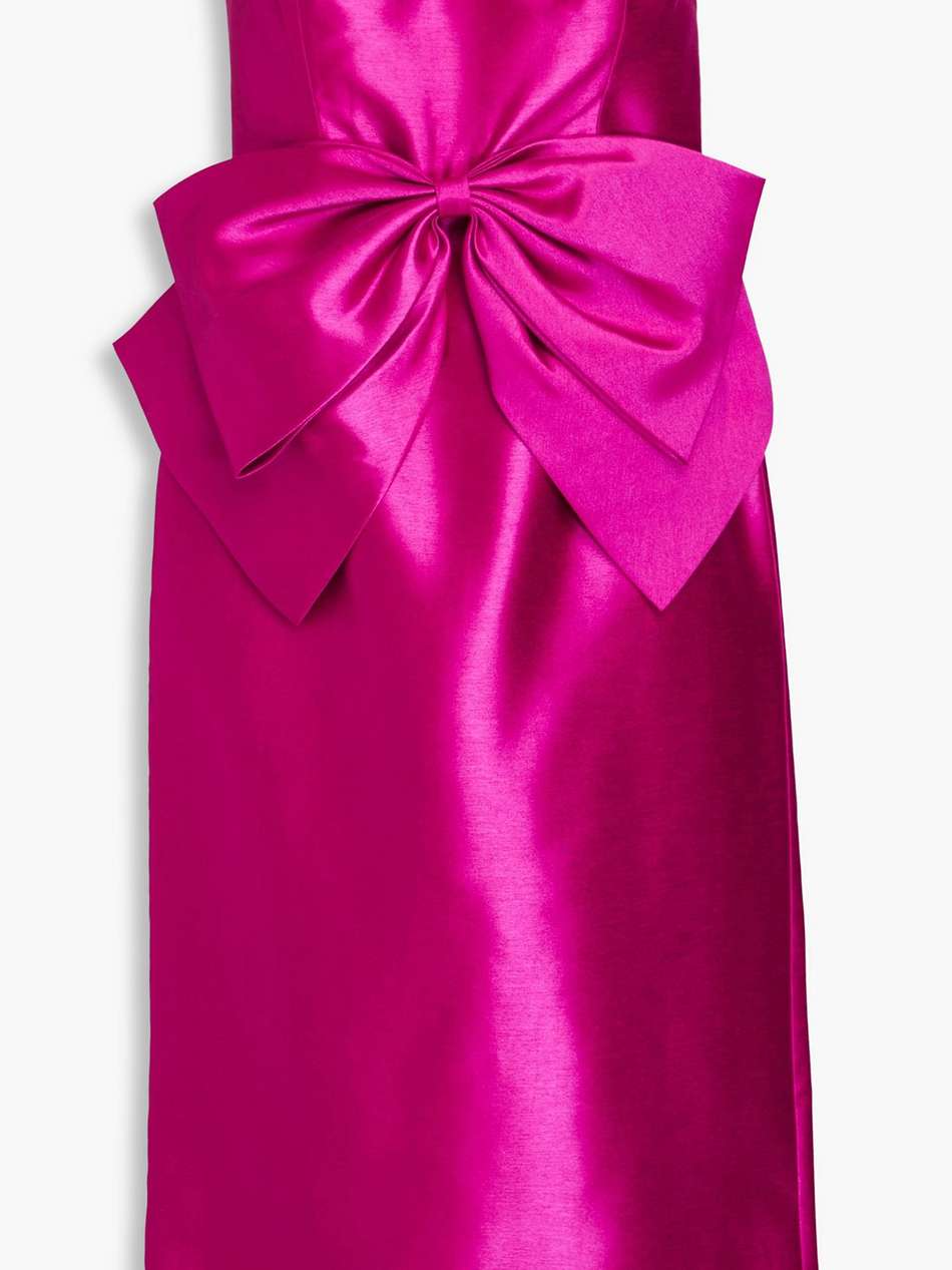 strapless bow-detailed duchesse-satin midi dress