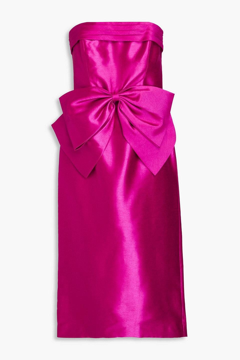 Shop Zac Posen Strapless Bow-detailed Duchesse-satin Midi Dress In Magenta