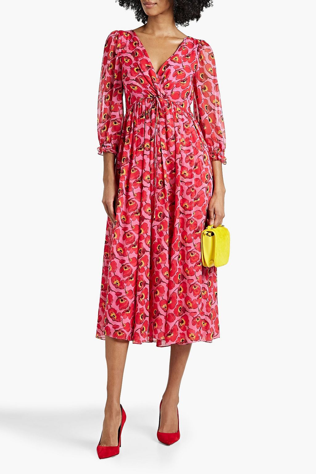 CAROLINA HERRERA Wrap-effect floral-print silk-chiffon midi dress