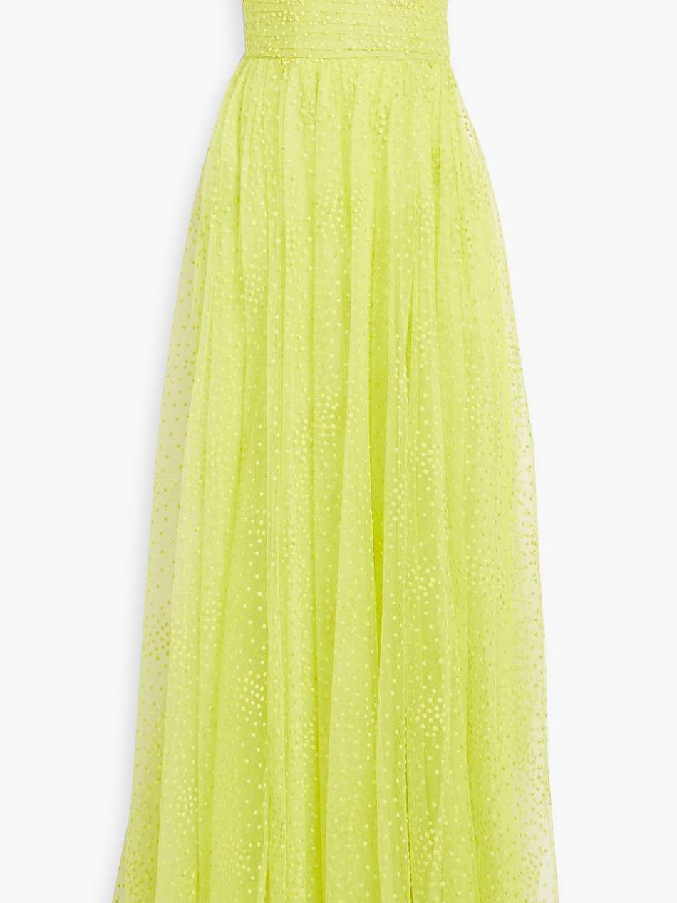 strapless pleated tulle gown