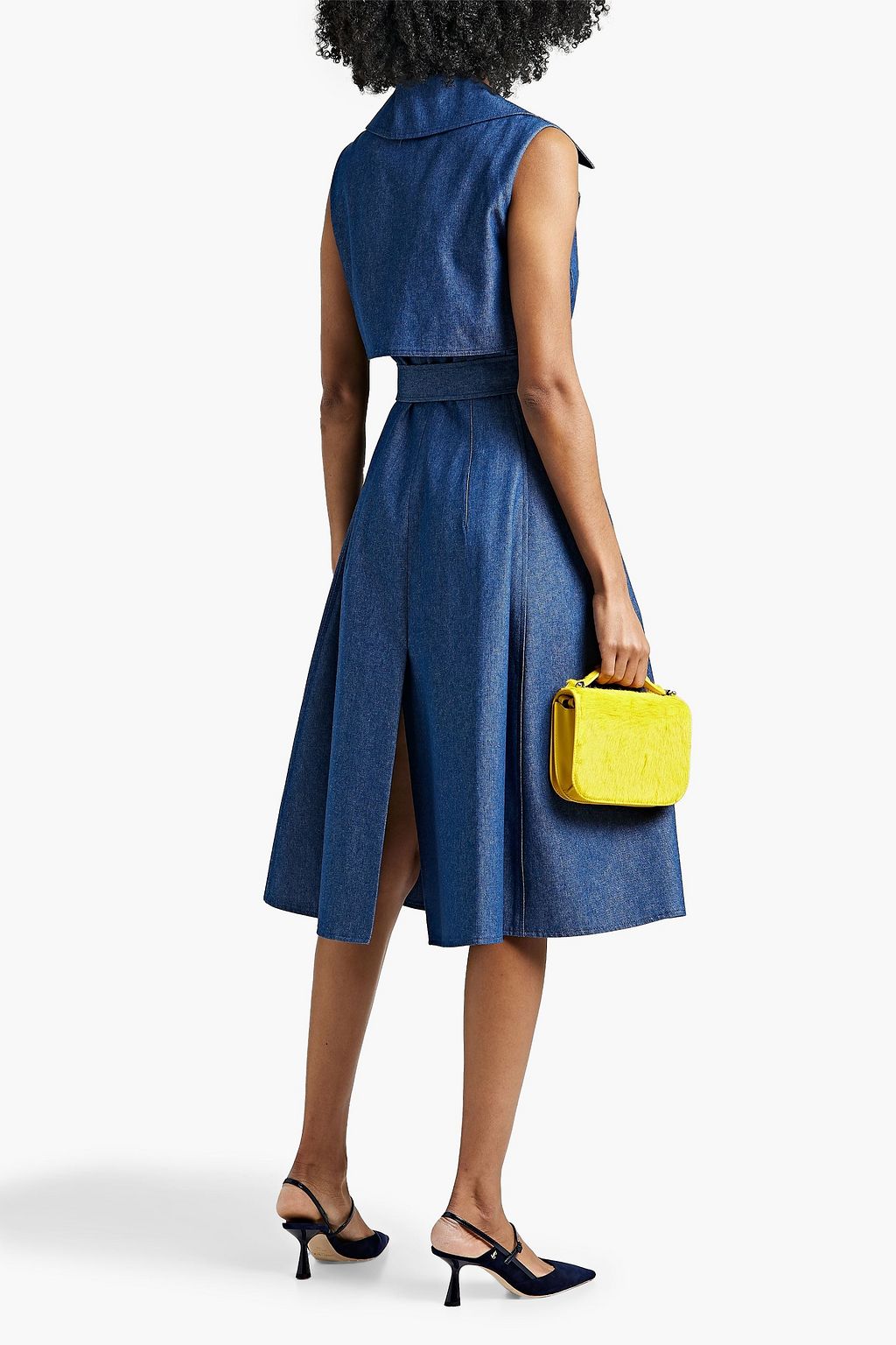 OSCAR DE LA RENTA Belted wrap-effect denim midi dress