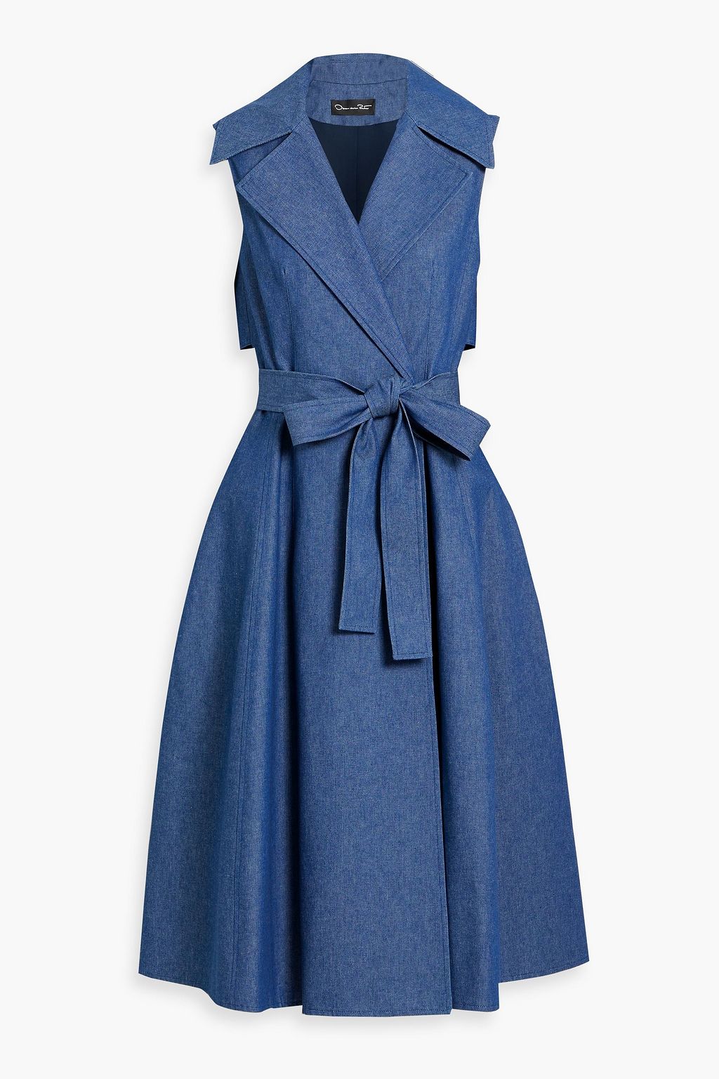 OSCAR DE LA RENTA Belted wrap-effect denim midi dress | THE OUTNET