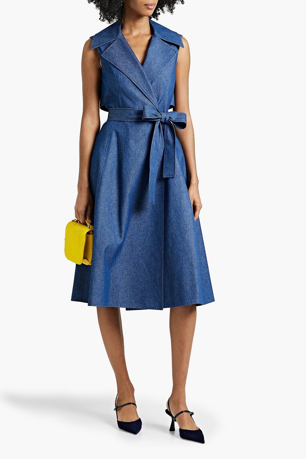 OSCAR DE LA RENTA Belted wrap-effect denim midi dress