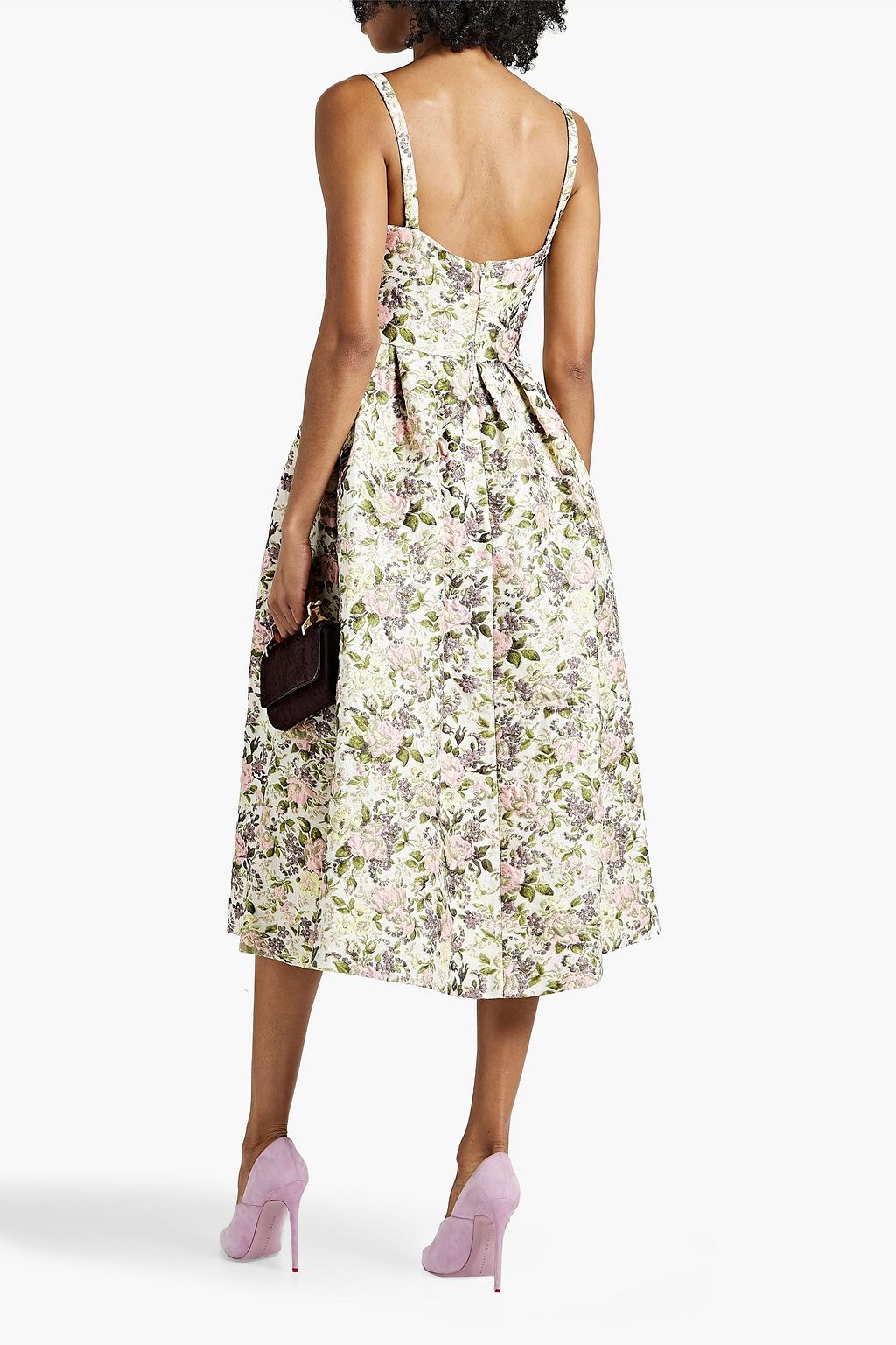 MONIQUE LHUILLIER Pleated brocade midi dress