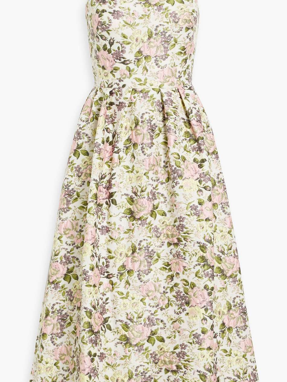 pleated brocade midi dress