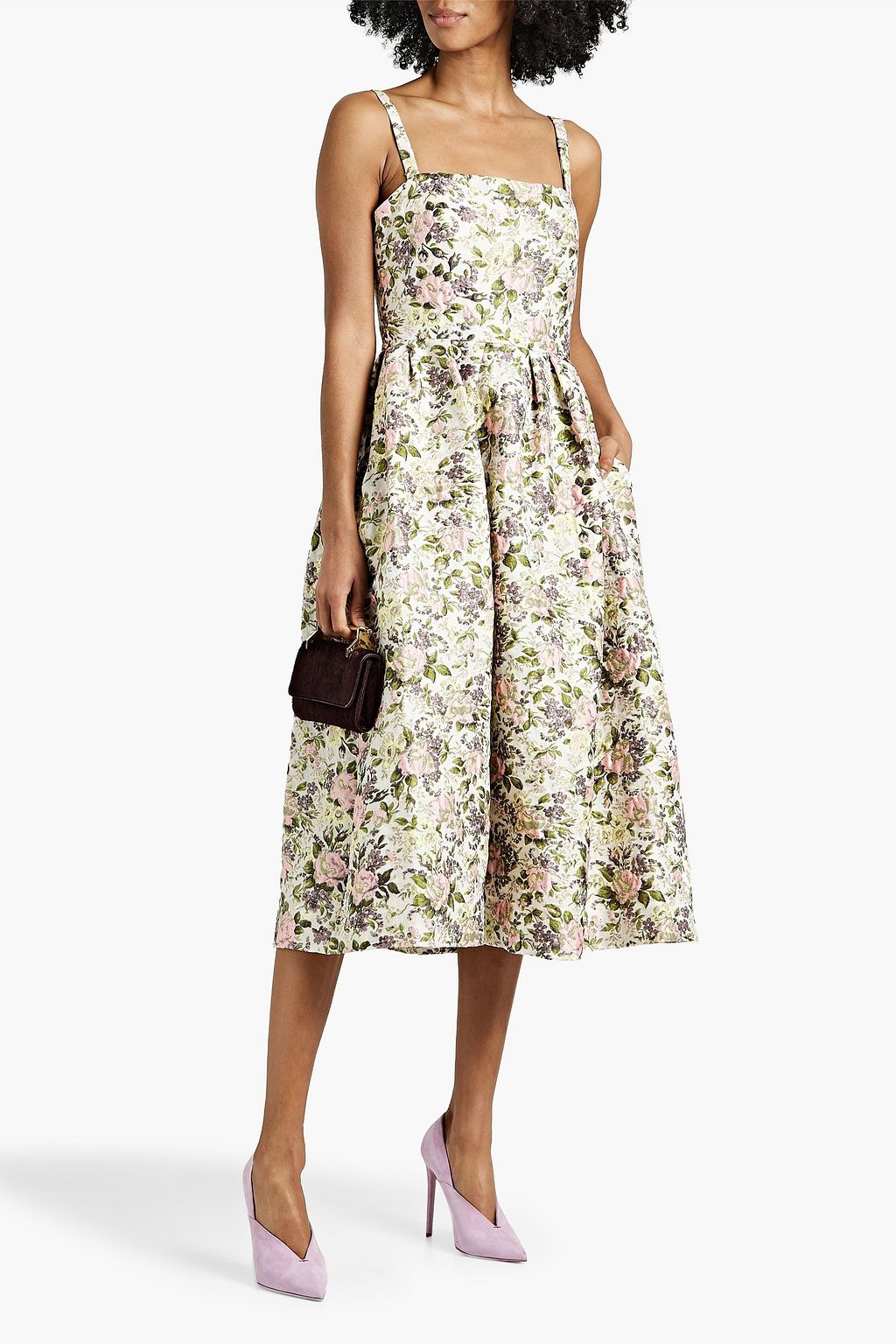 MONIQUE LHUILLIER Pleated brocade midi dress