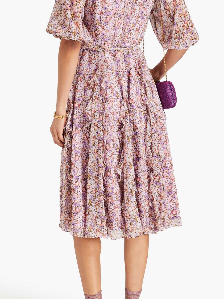 ruffled floral-print chiffon midi dress