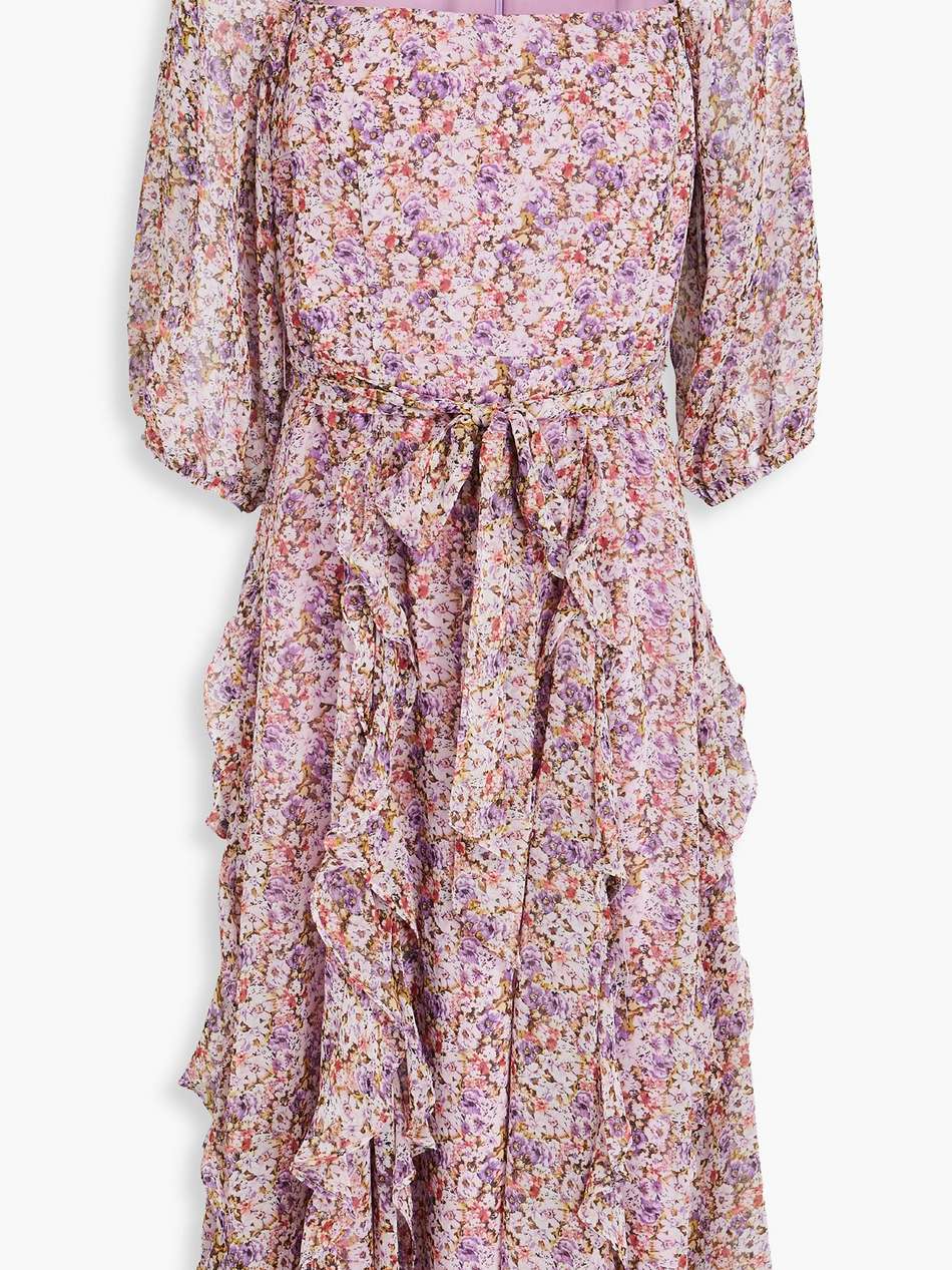 ruffled floral-print chiffon midi dress