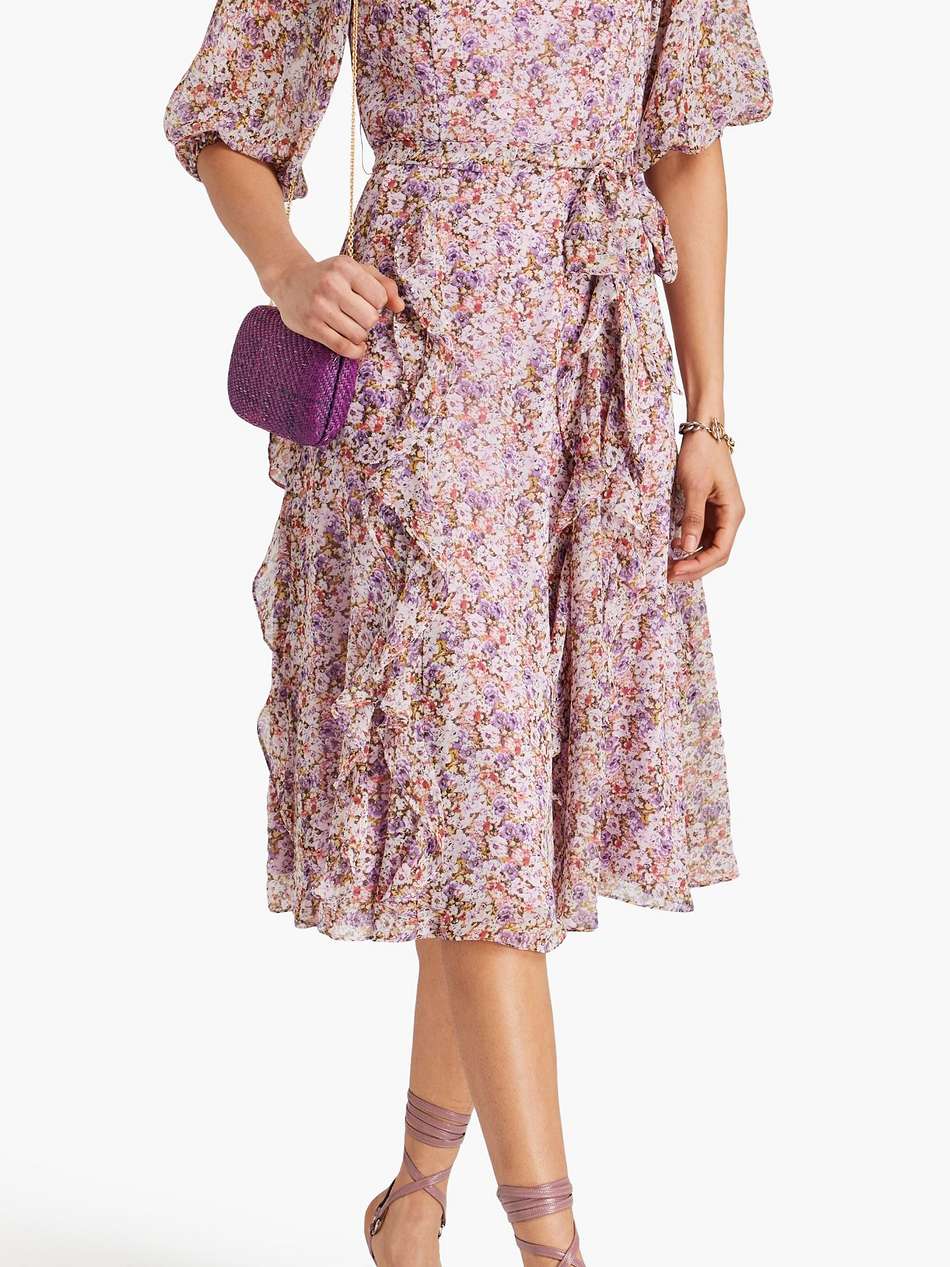 ruffled floral-print chiffon midi dress