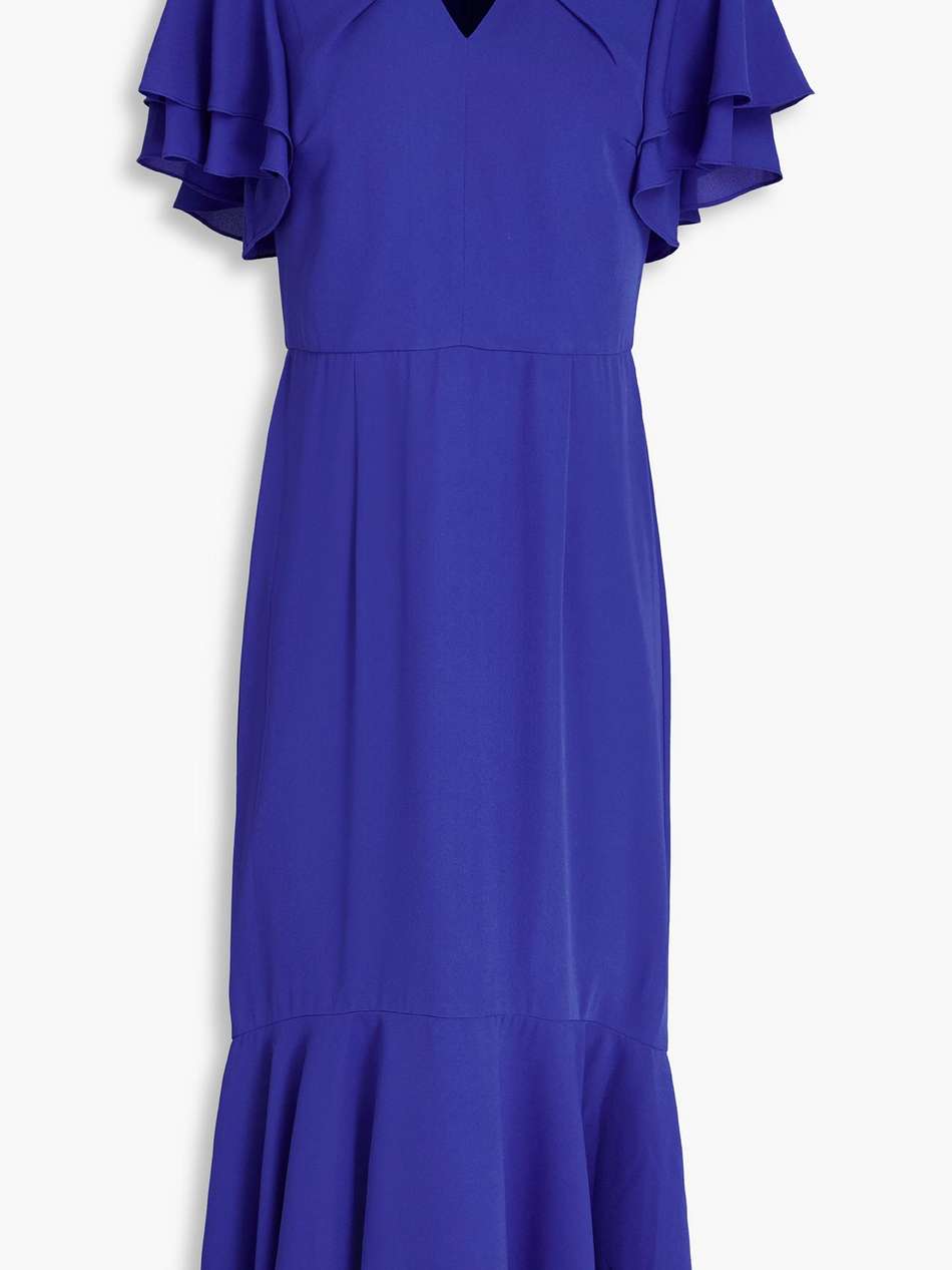 fluted cutout crepe midi dress