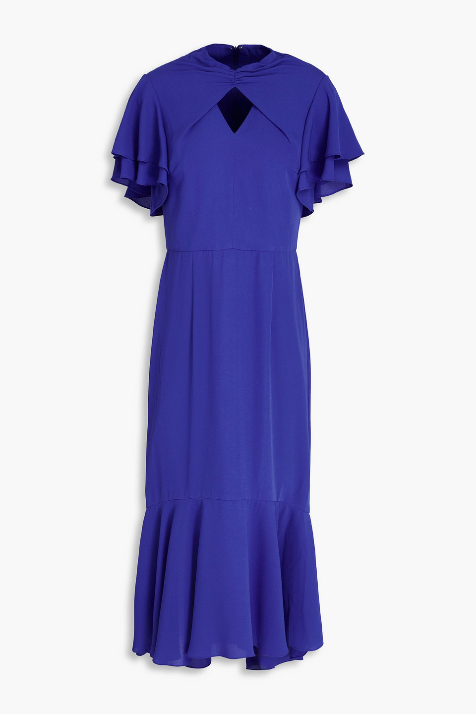 Mikael Aghal Fluted Cutout Crepe Midi Dress In Royal Blue