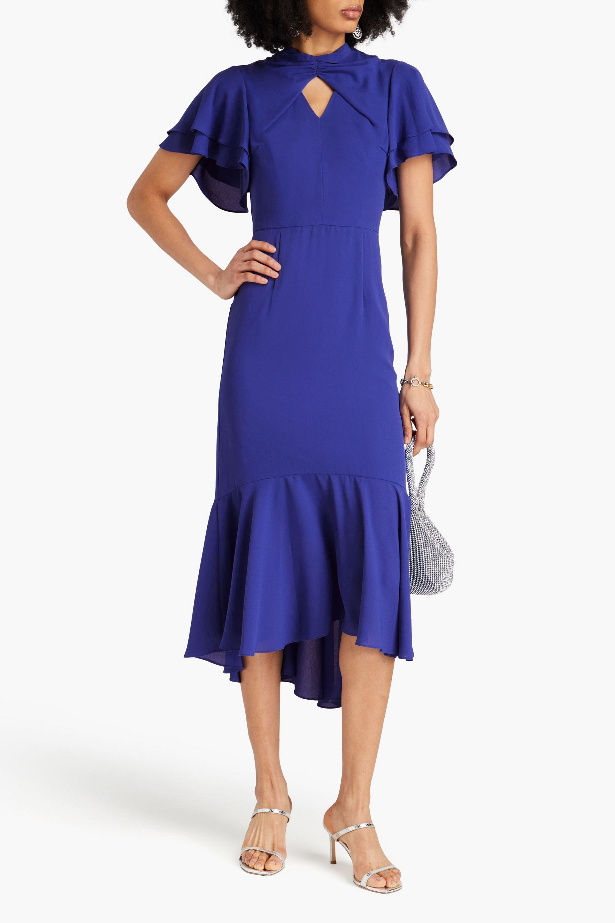 MIKAEL AGHAL Fluted cutout crepe midi dress