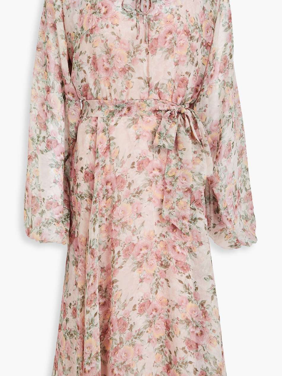 gathered floral-print chiffon midi dress
