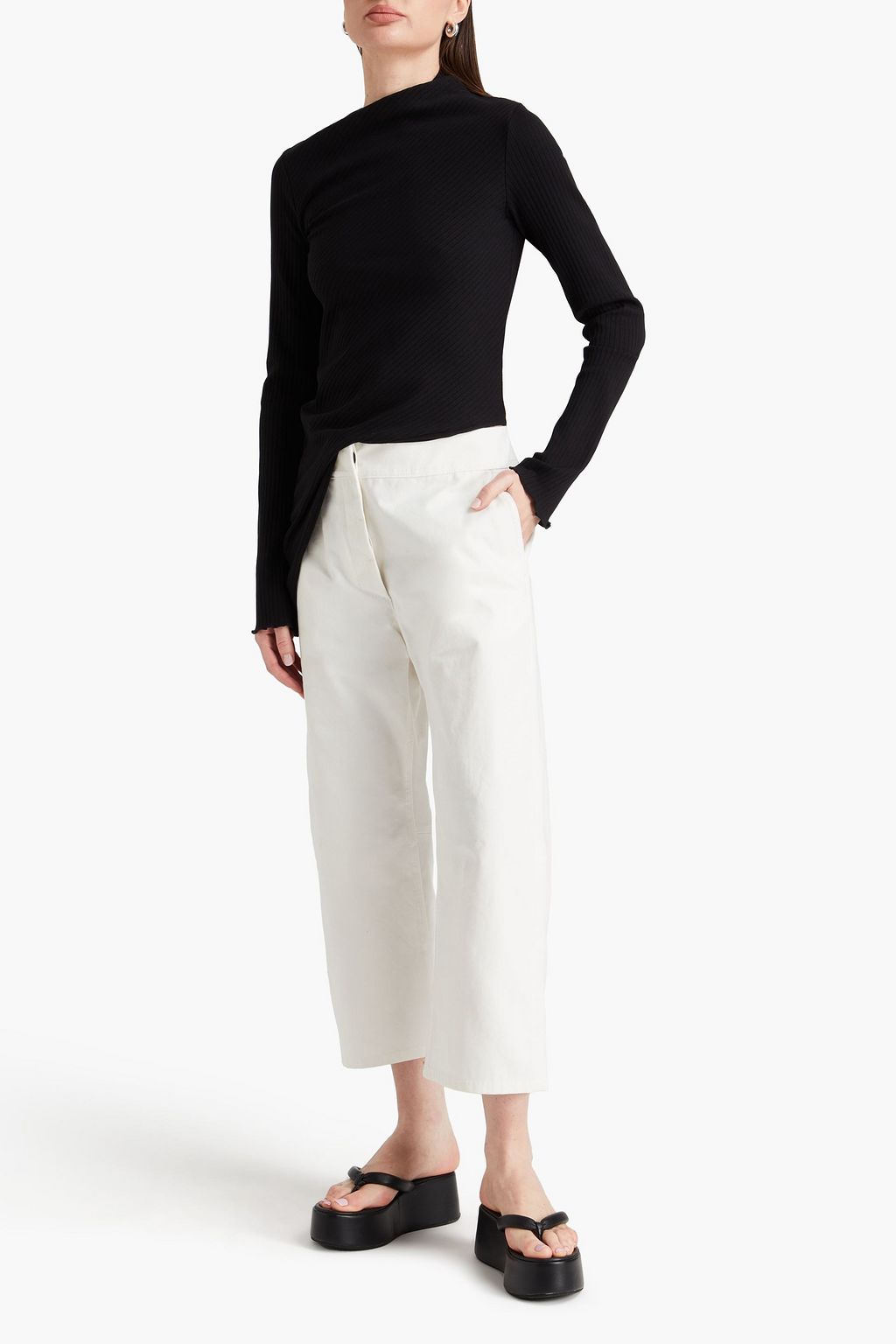 JIL SANDER 코튼 캔버스 크롭 스트레이트 레그 팬츠