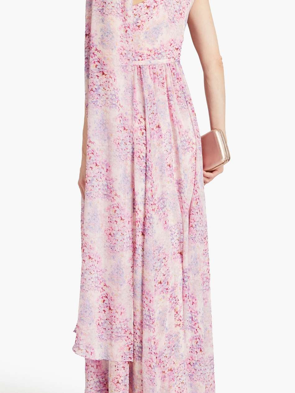 one-shoulder floral-print chiffon maxi dress