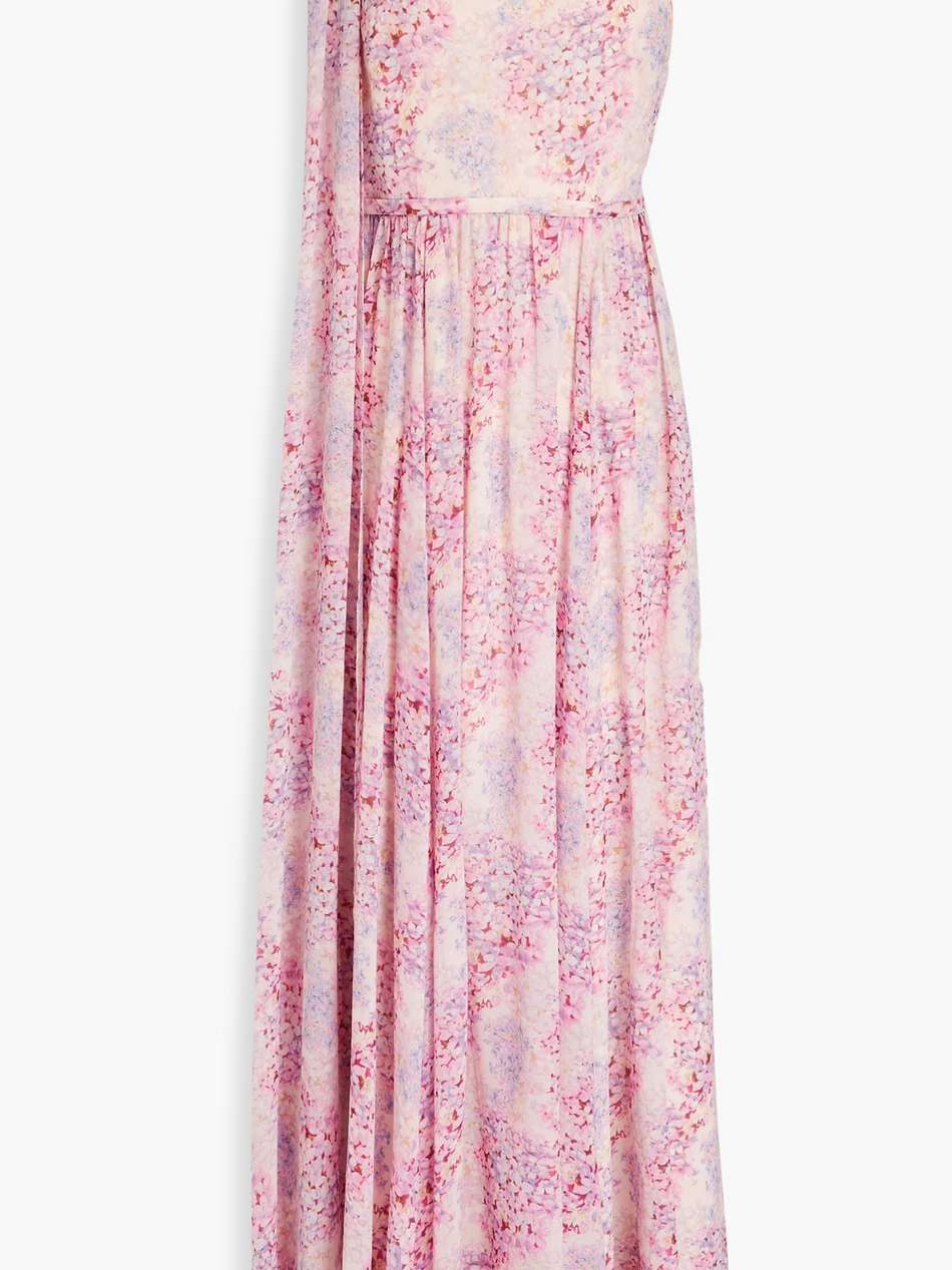 one-shoulder floral-print chiffon maxi dress