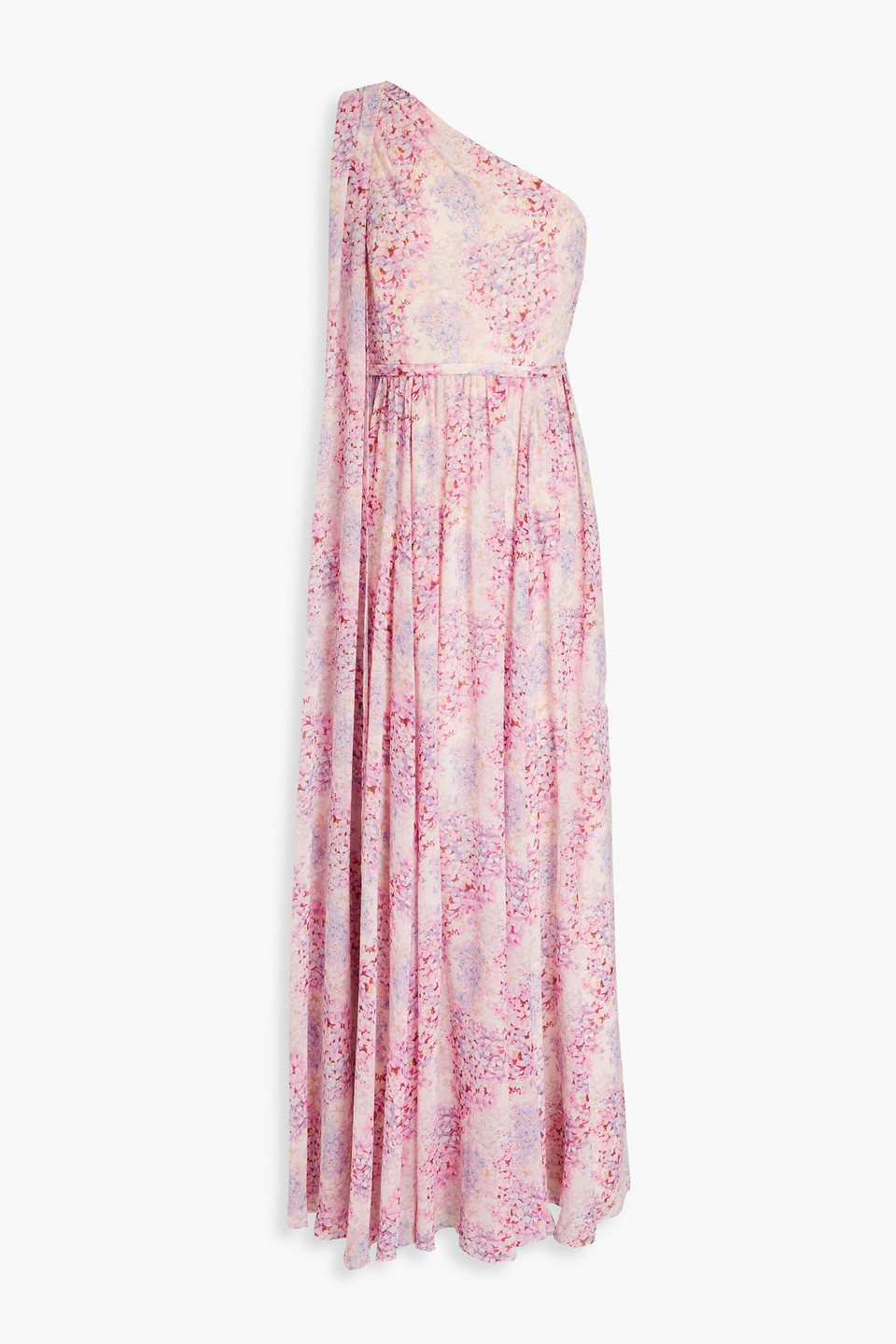 Mikael Aghal One-shoulder Floral-print Chiffon Maxi Dress In Baby Pink