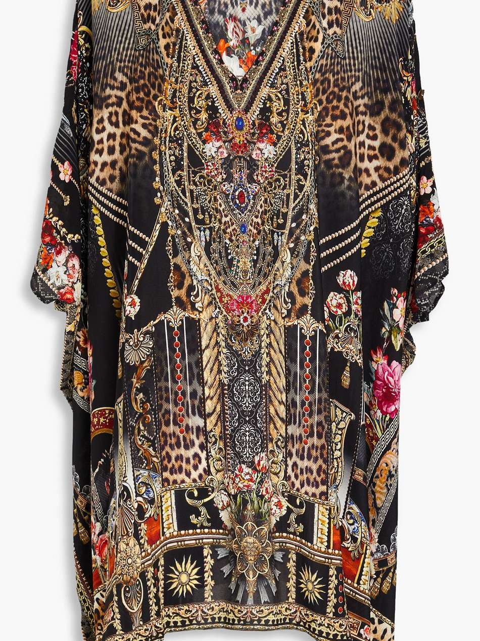 embellished printed silk crepe de chine kaftan