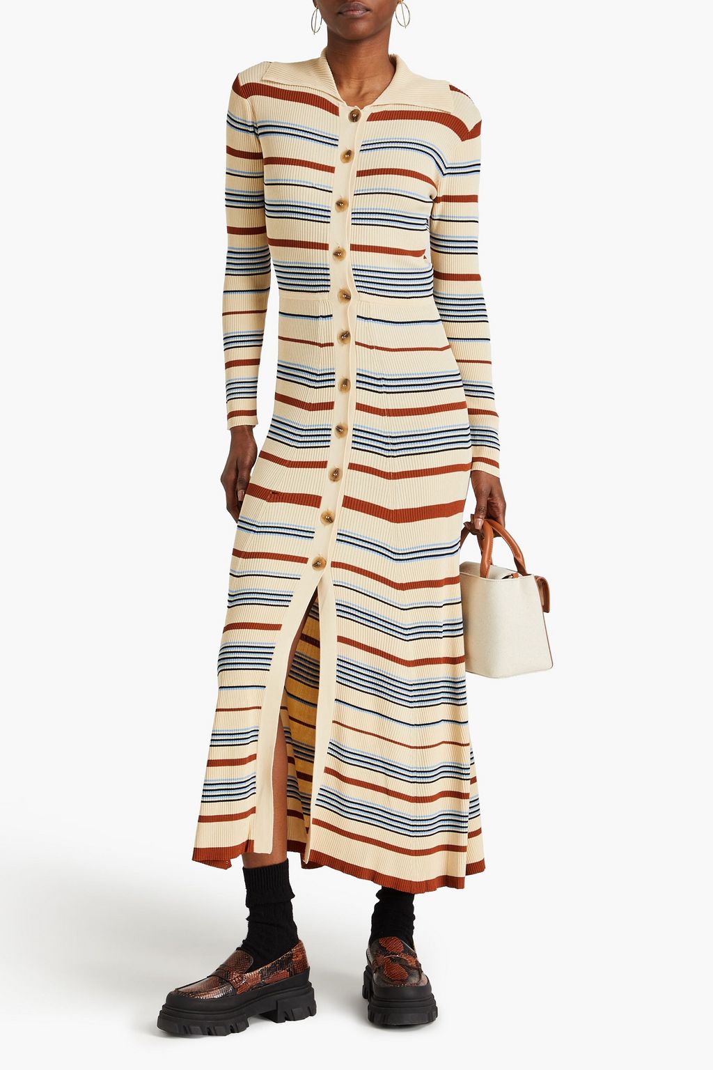 CLAUDIE PIERLOT Striped ribbed-knit maxi dress