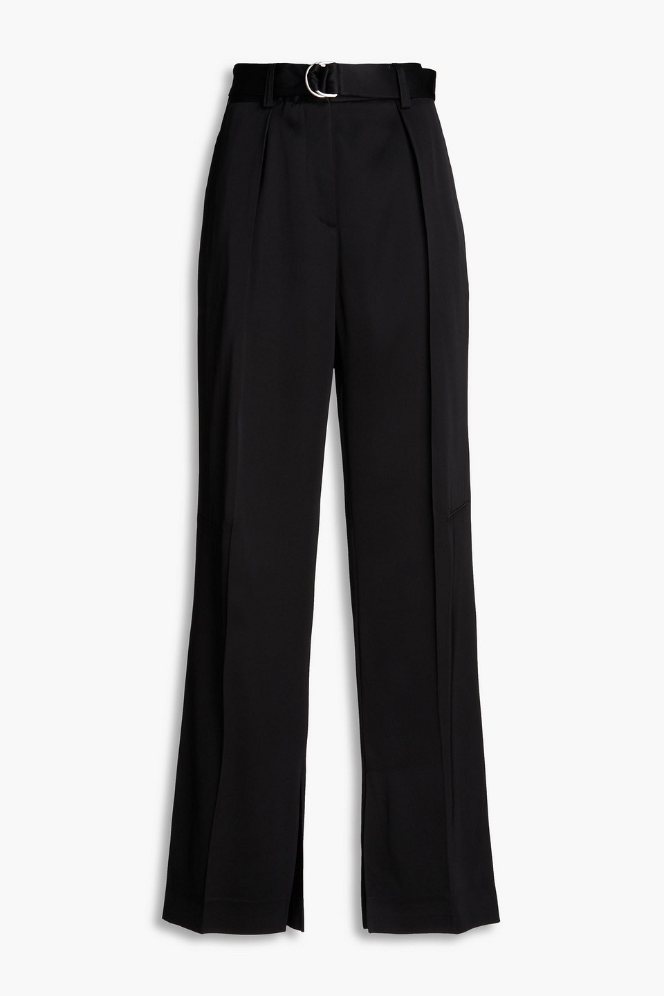 Jil Sander Belted Satin-twill Wide-leg Trousers In Black