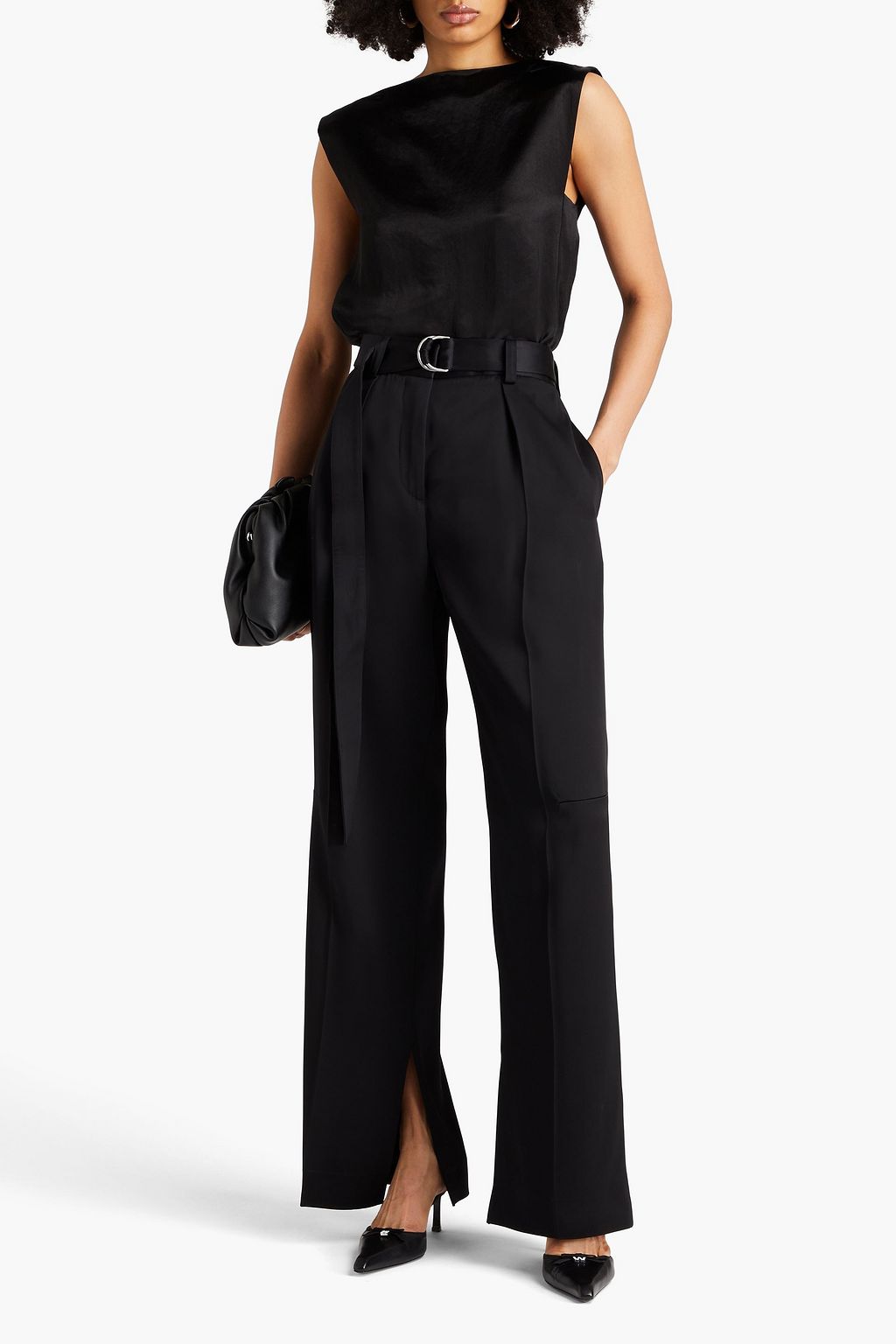 JIL SANDER بنطال بأرجل واسعة مصنوع من ساتان تويل ومزود بحزام