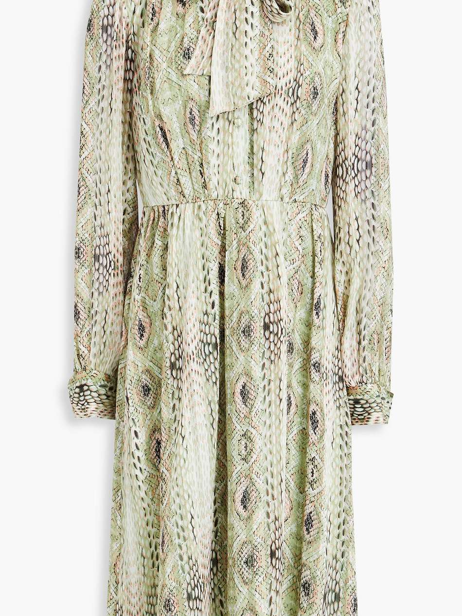 pussy-bow metallic snake-print jacquard dress