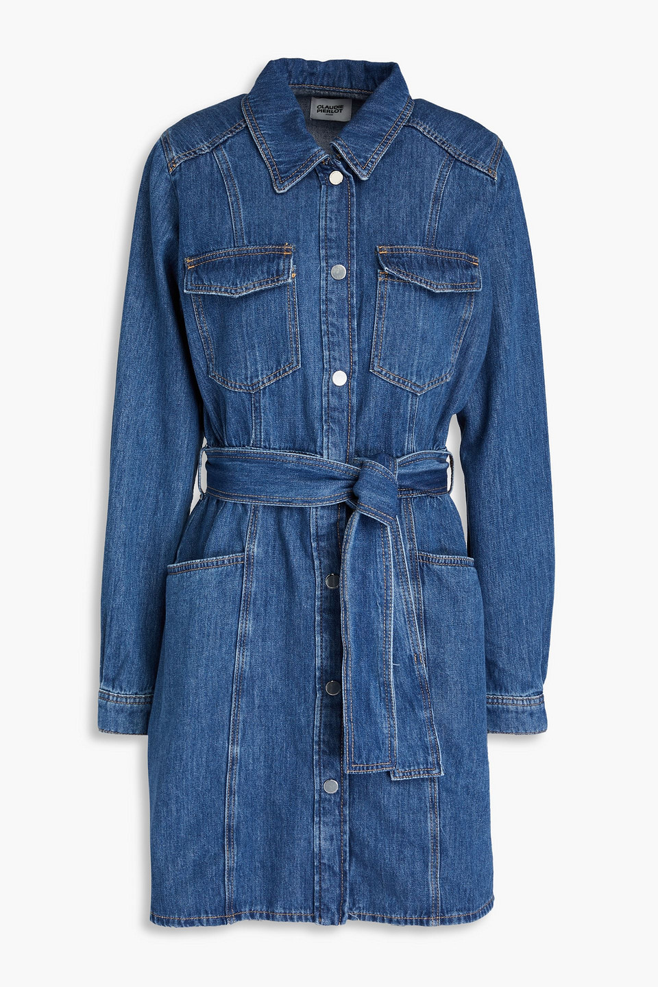 claudie pierlot denim dress Claudie Pierlot Ramia Faded Denim Mini Dress In Blue