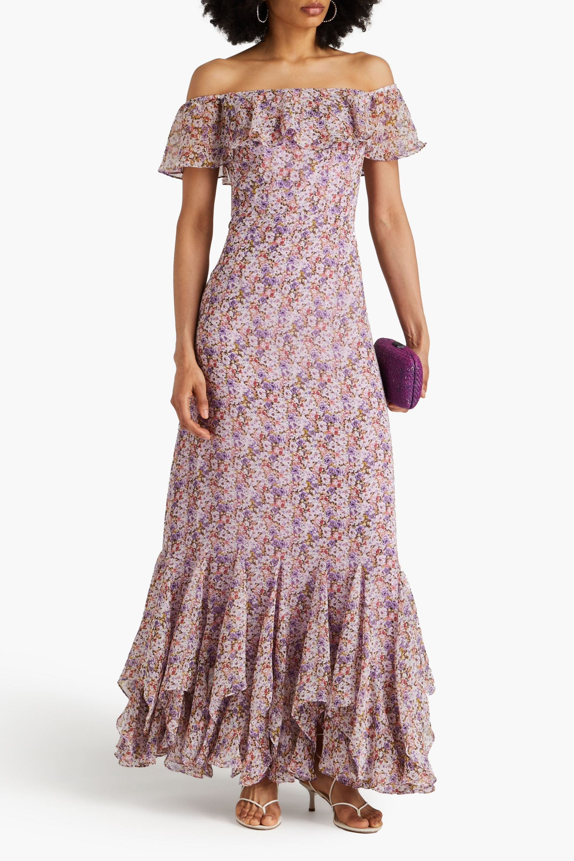 MIKAEL AGHAL Ruffled floral-print chiffon maxi dress