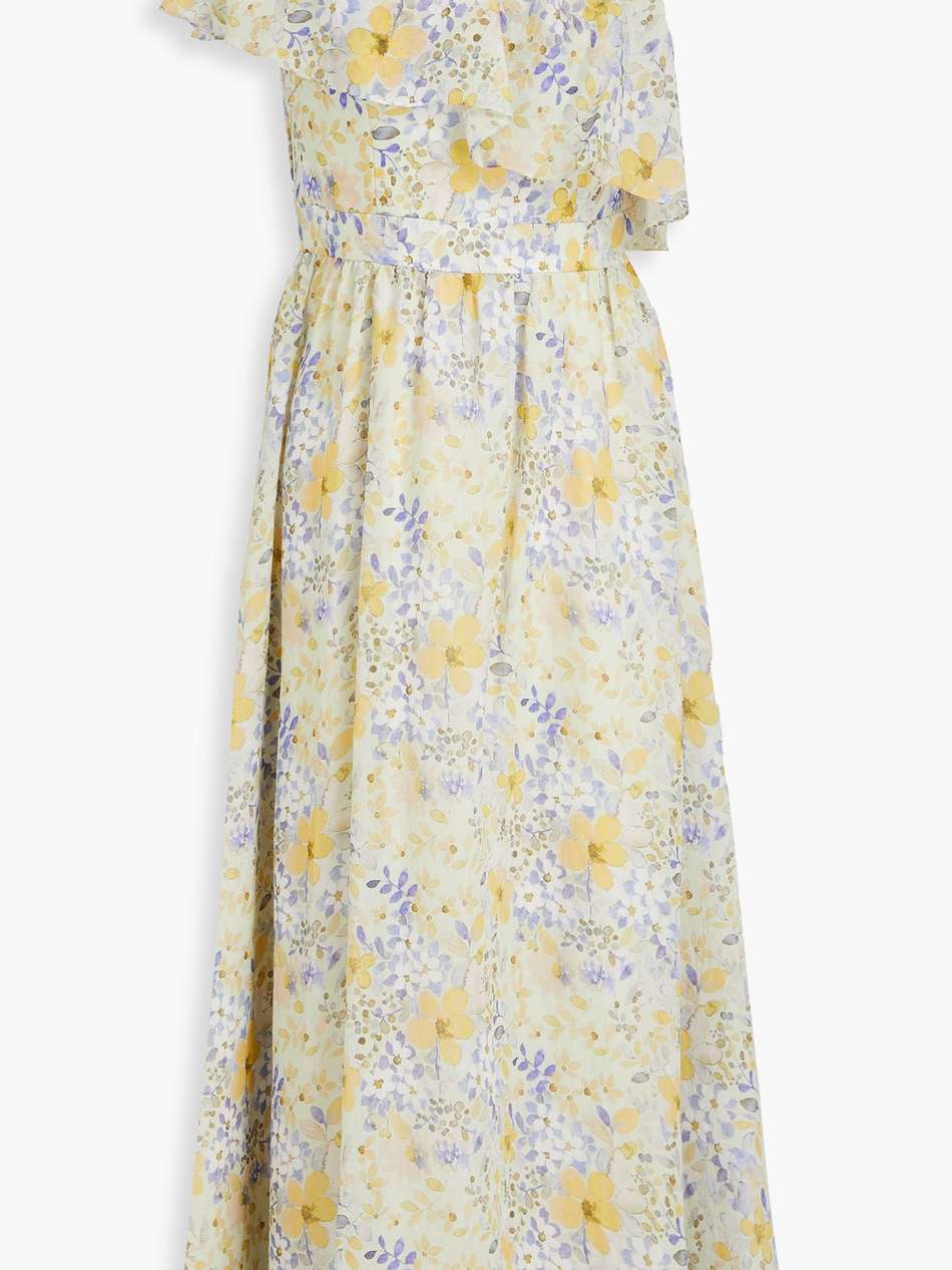 one-shoulder floral-print chiffon midi dress