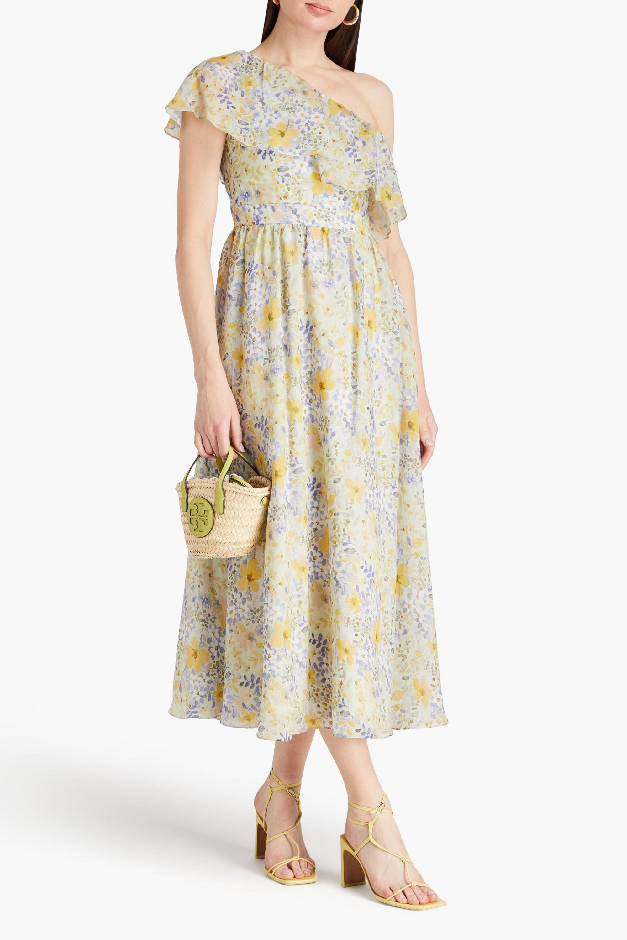 MIKAEL AGHAL One-shoulder floral-print chiffon midi dress