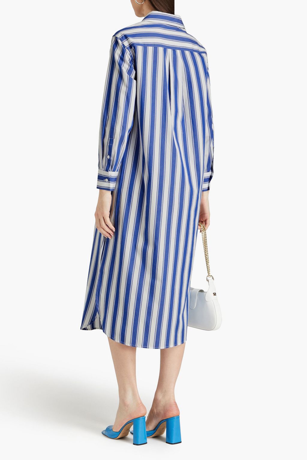 CLAUDIE PIERLOT فستان مُخطط متوسط الطول بأسلوب القميص مصنوع من قطن بوبلين