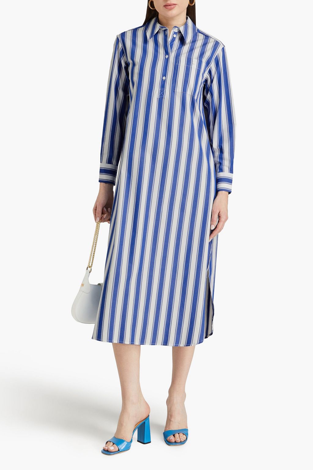 CLAUDIE PIERLOT فستان مُخطط متوسط الطول بأسلوب القميص مصنوع من قطن بوبلين