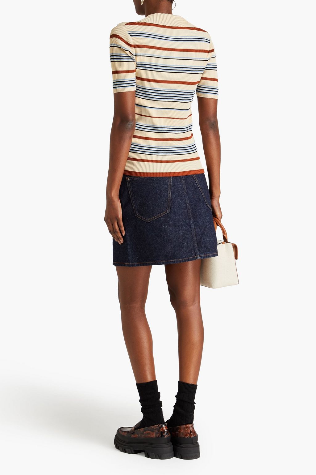 CLAUDIE PIERLOT リブ編みニット ポロシャツ ストライプ
