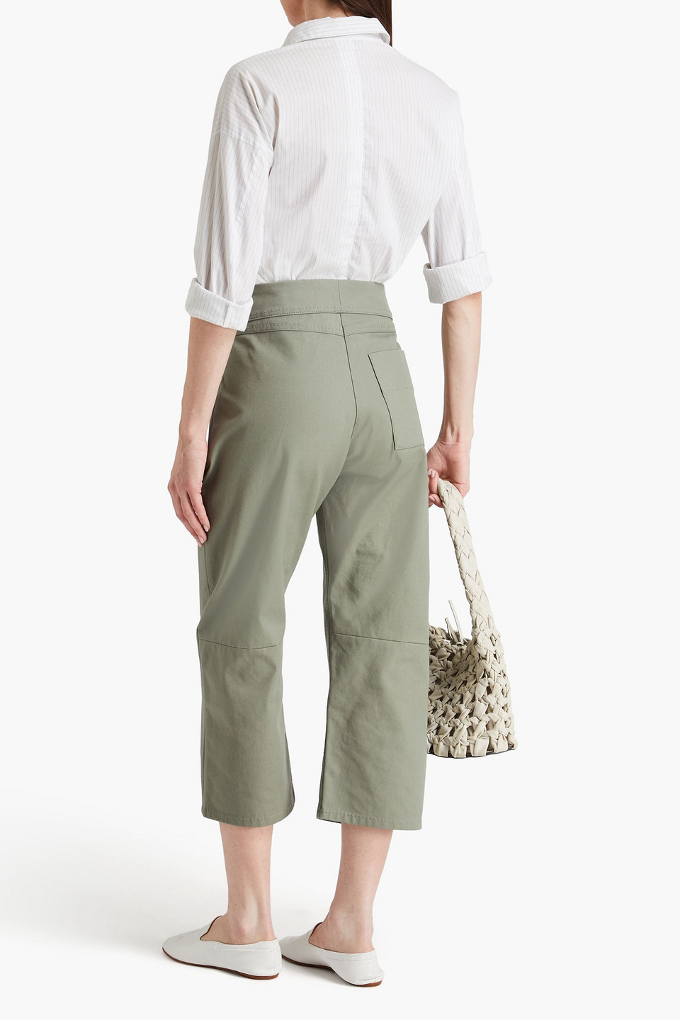 Shop Jil Sander Cropped Cotton-canvas Straight-leg Pants In Grey Green