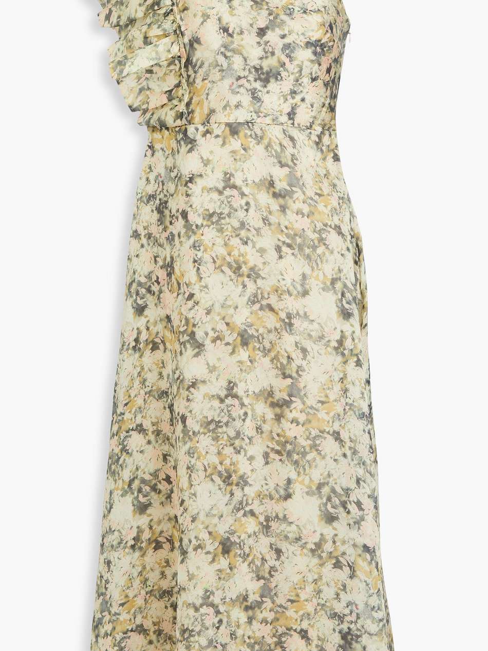 one-shoulder floral-print crepe de chine midi dress