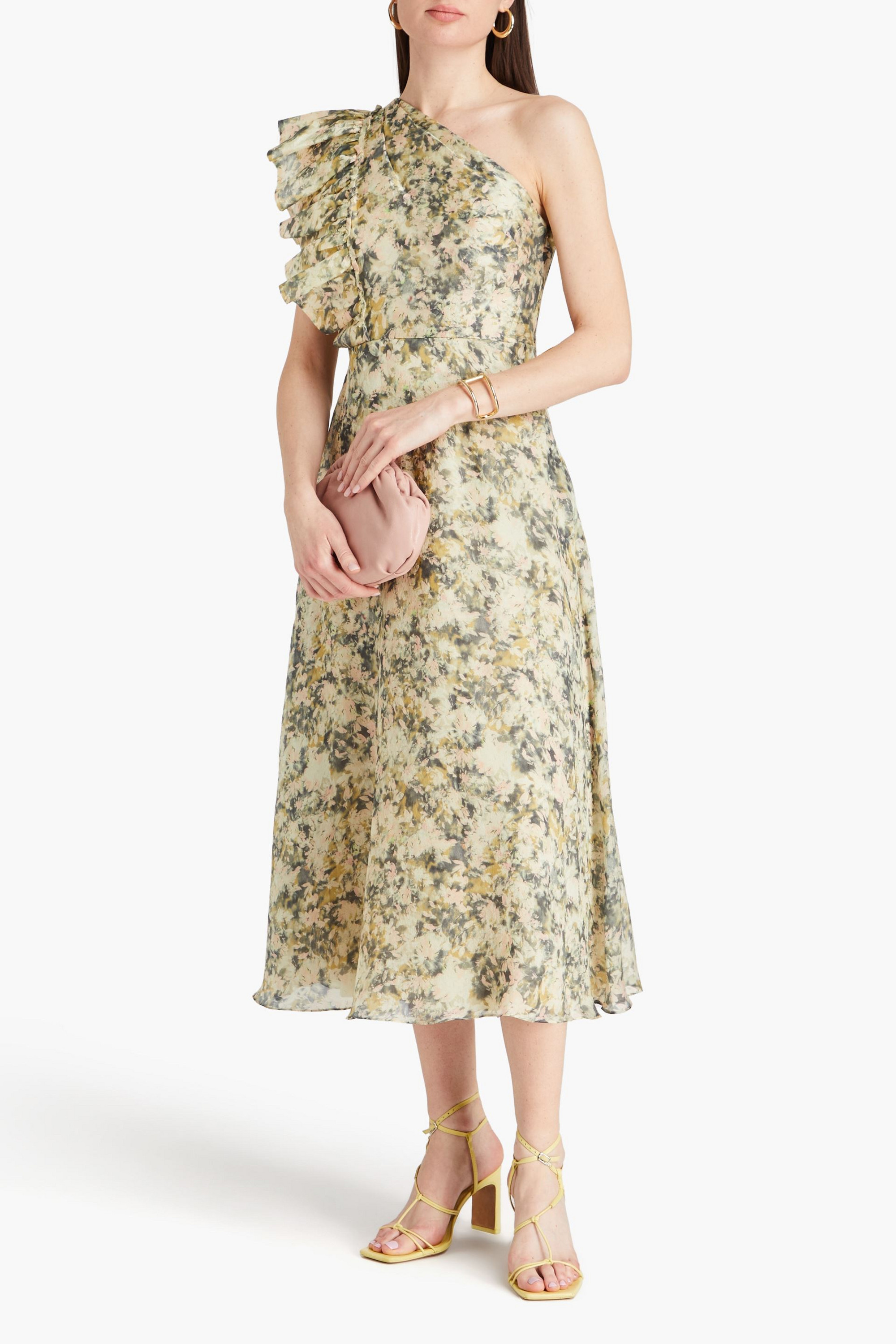 MIKAEL AGHAL One-shoulder floral-print crepe de chine midi dress