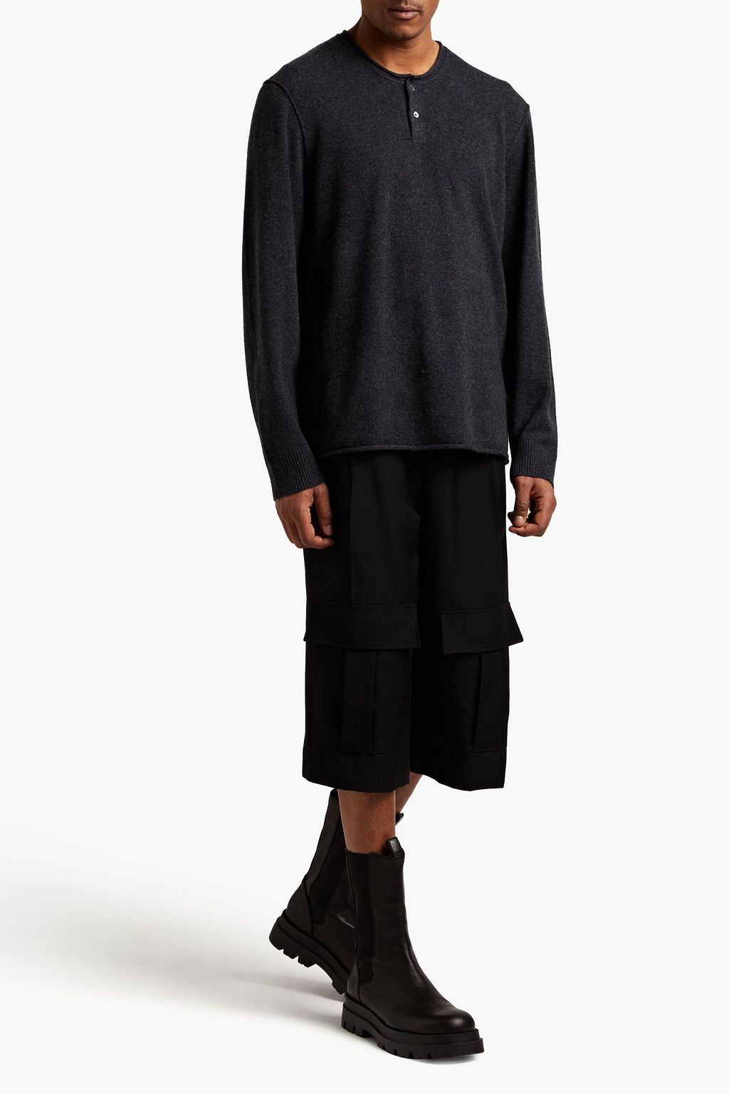 JAMES PERSE Mélange cashmere Henley sweater