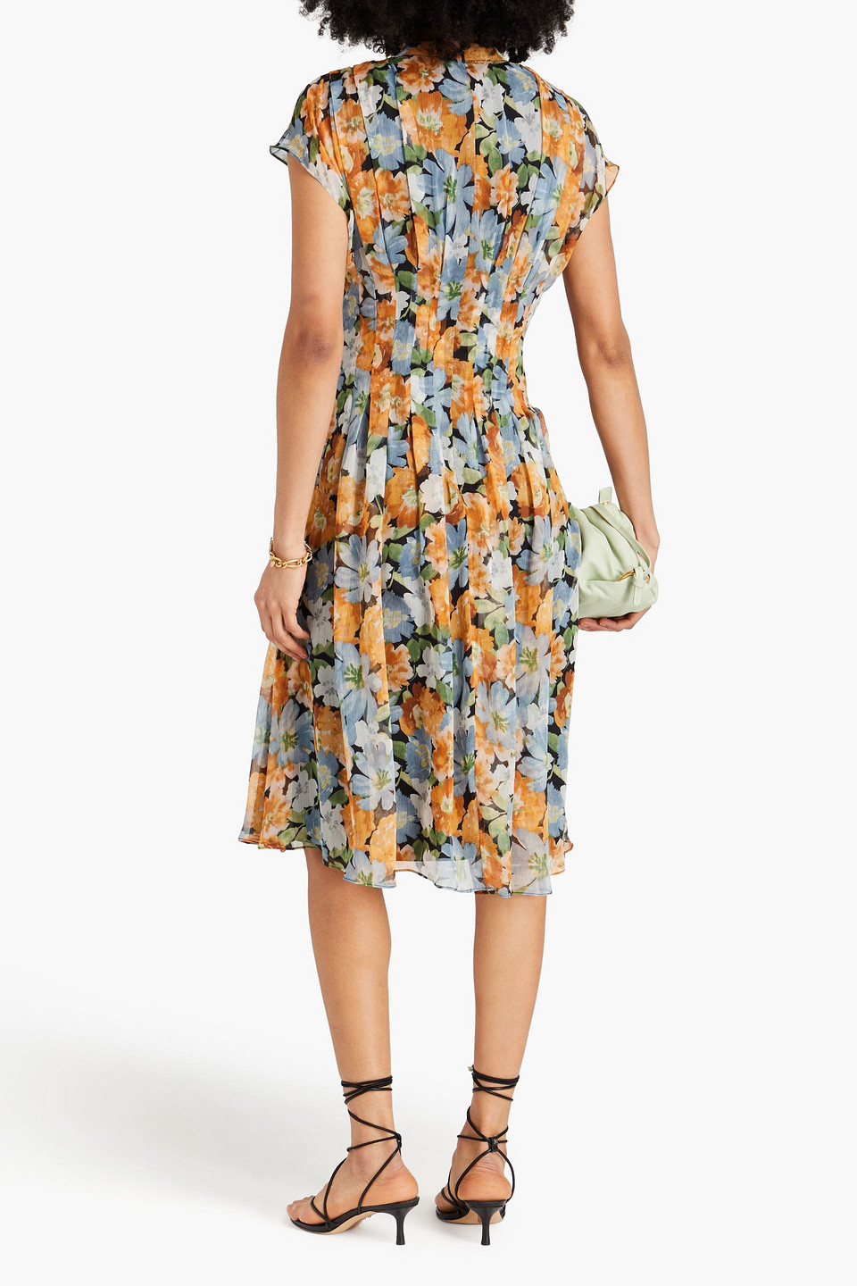 Shop Mikael Aghal Cutout Floral-print Chiffon Dress In Light Blue