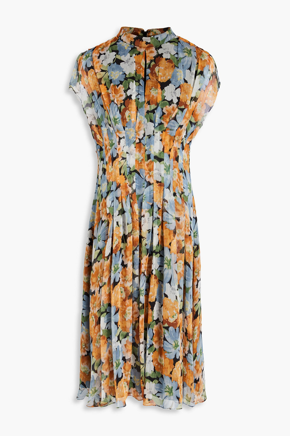 Mikael Aghal Cutout Floral-print Chiffon Midi Dress In Light Blue