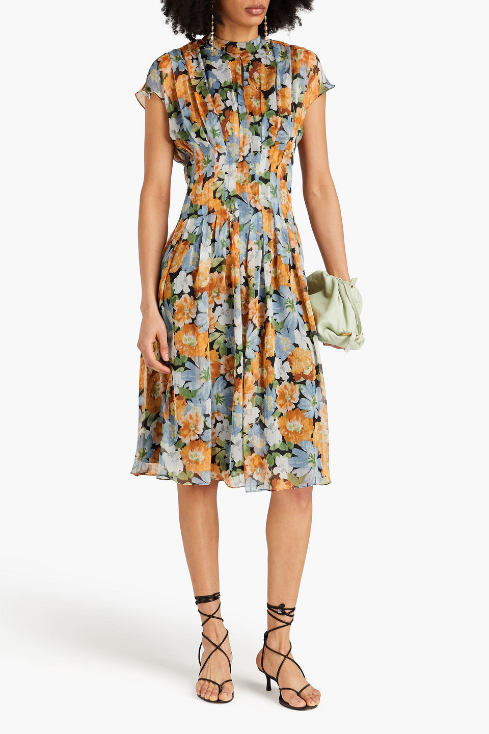 Shop Mikael Aghal Cutout Floral-print Chiffon Dress In Light Blue