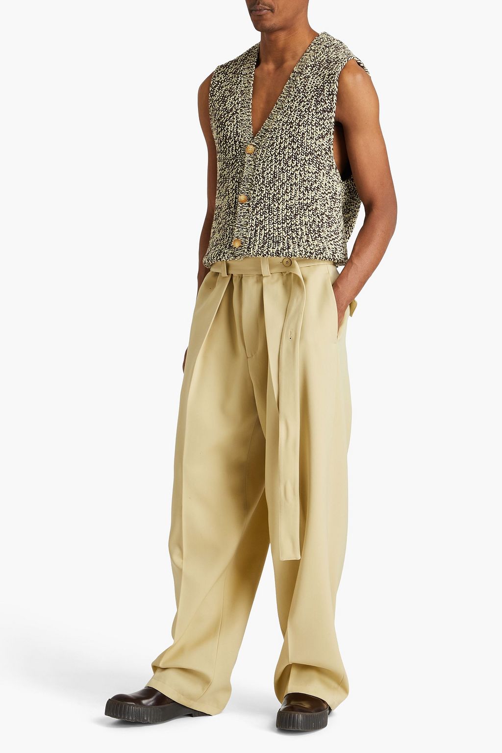 JIL SANDER Belted grain de poudre wool pants