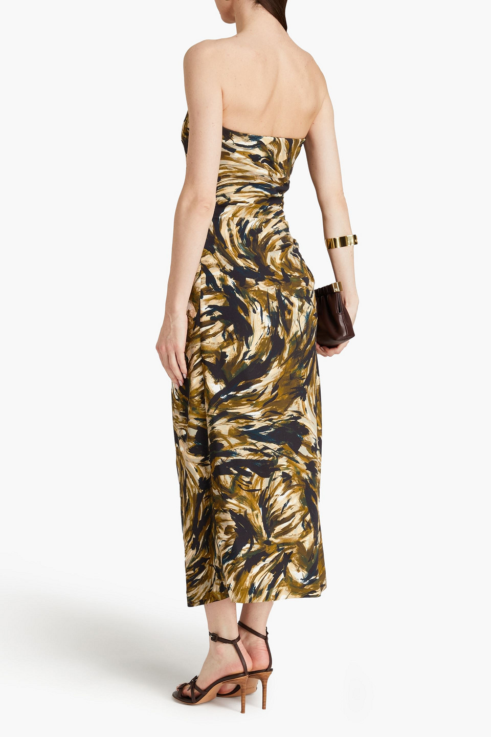 Shop Proenza Schouler Strapless Printed Stretch-crepe Maxi Dress In Army Green