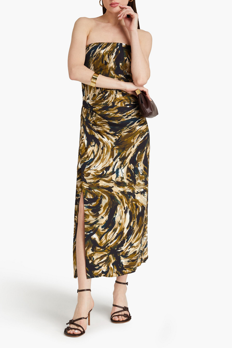 Shop Proenza Schouler Strapless Printed Stretch-crepe Maxi Dress In Army Green