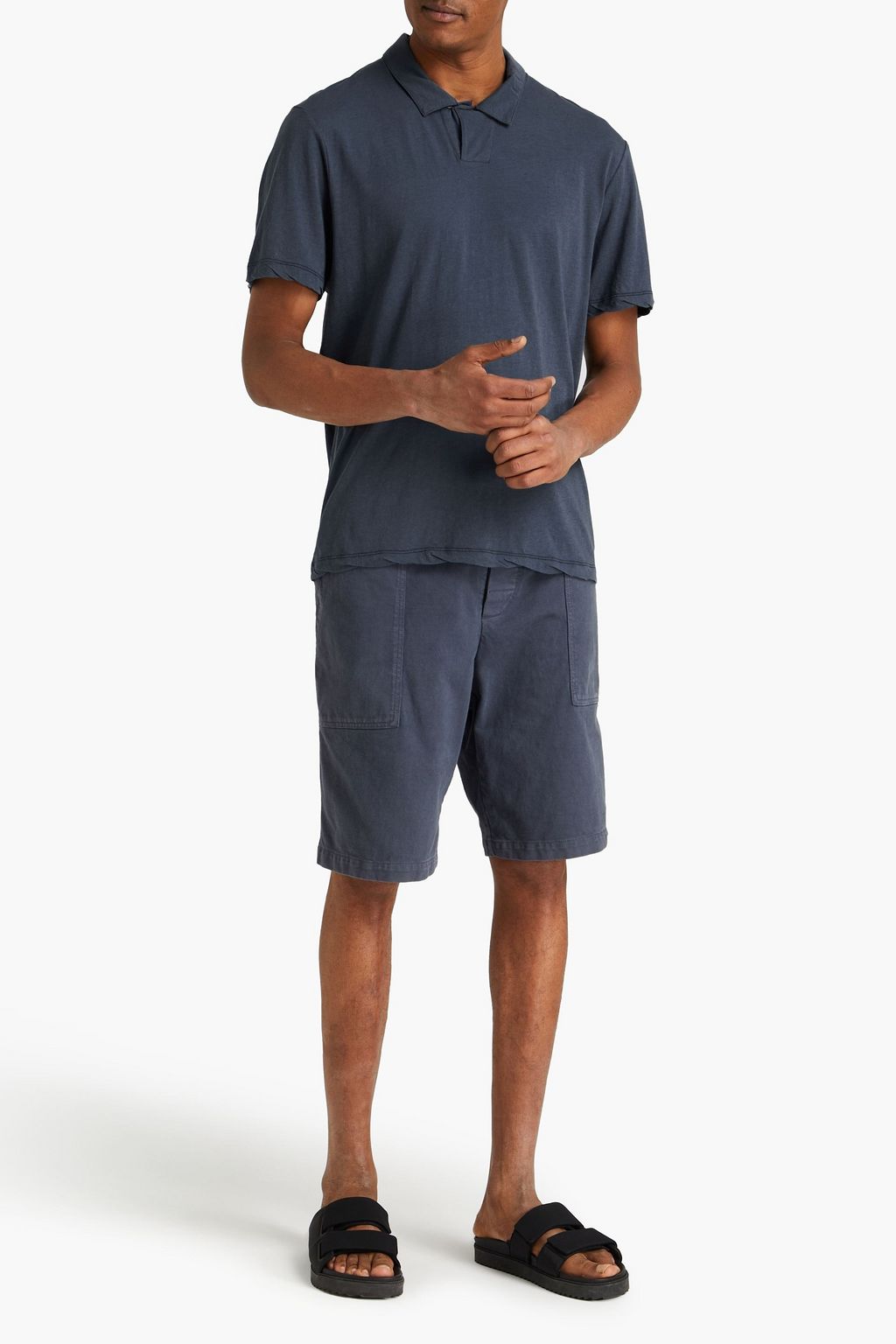 JAMES PERSE Cotton and linen-blend jersey polo shirt