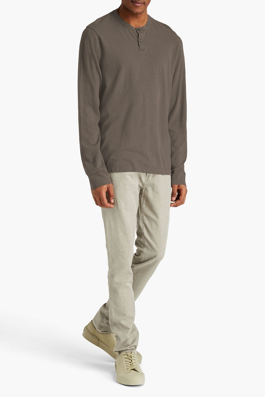 JAMES PERSE Cotton and linen-blend henley T-shirt